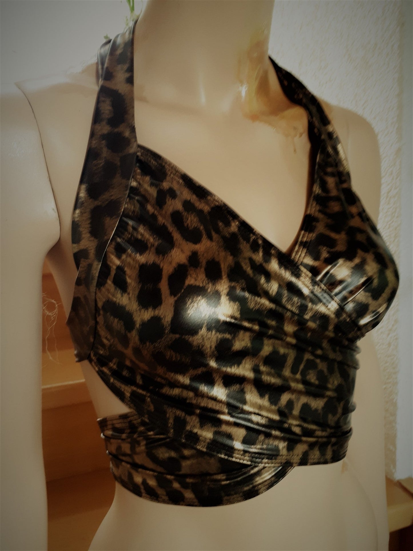 Bandage Wickel - Top Bikini Oberteil Leoprint Gold Metallic bauchfrei Tanzsport - Lycra - SEXSENSE