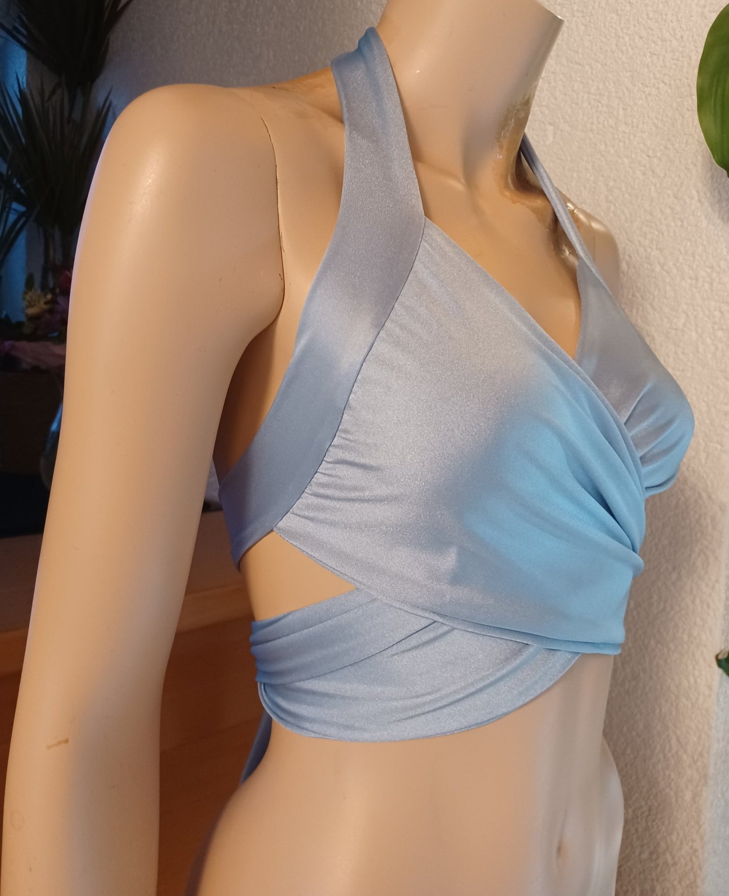 Bandage Wickel - Top Bikini Oberteil Hellblau bauchfrei Tanzsport - Lycra - SEXSENSE
