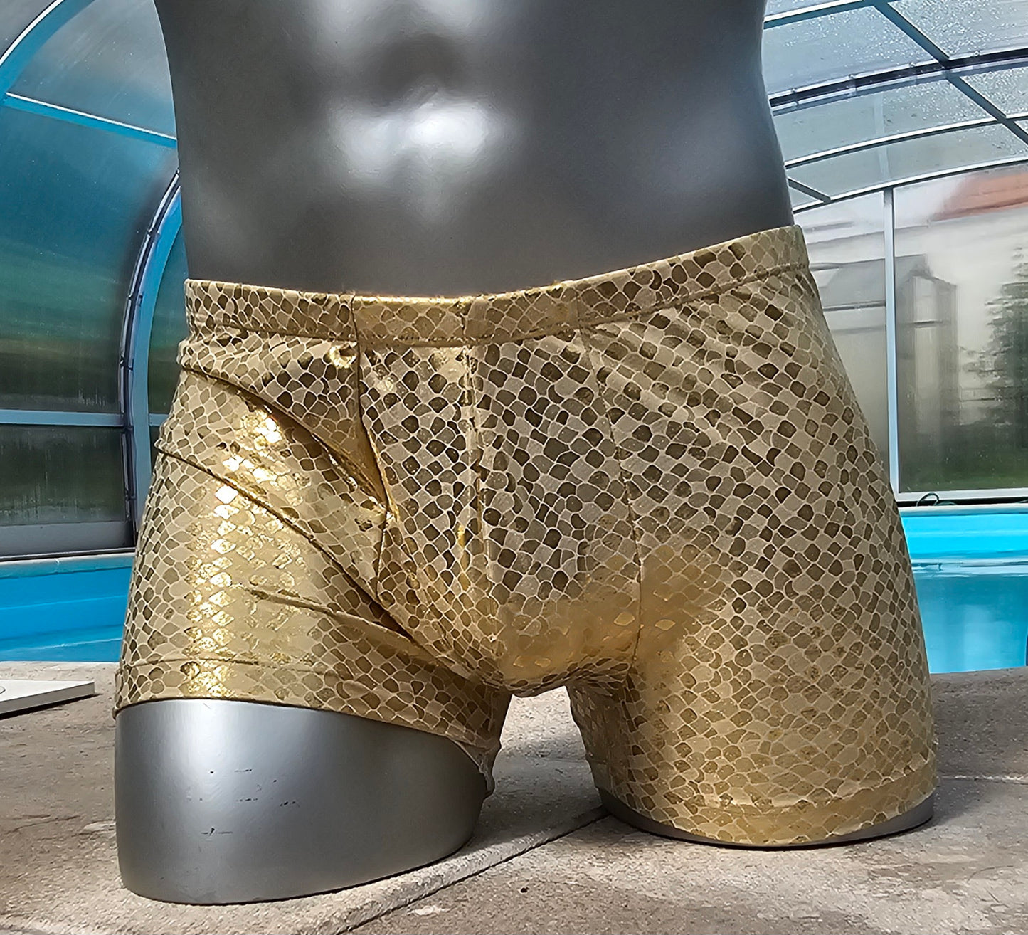 Boxershorts Badeshorts Badehose Lingerie elastischer Lycra Jersey Gold metallic - SEXSENSE