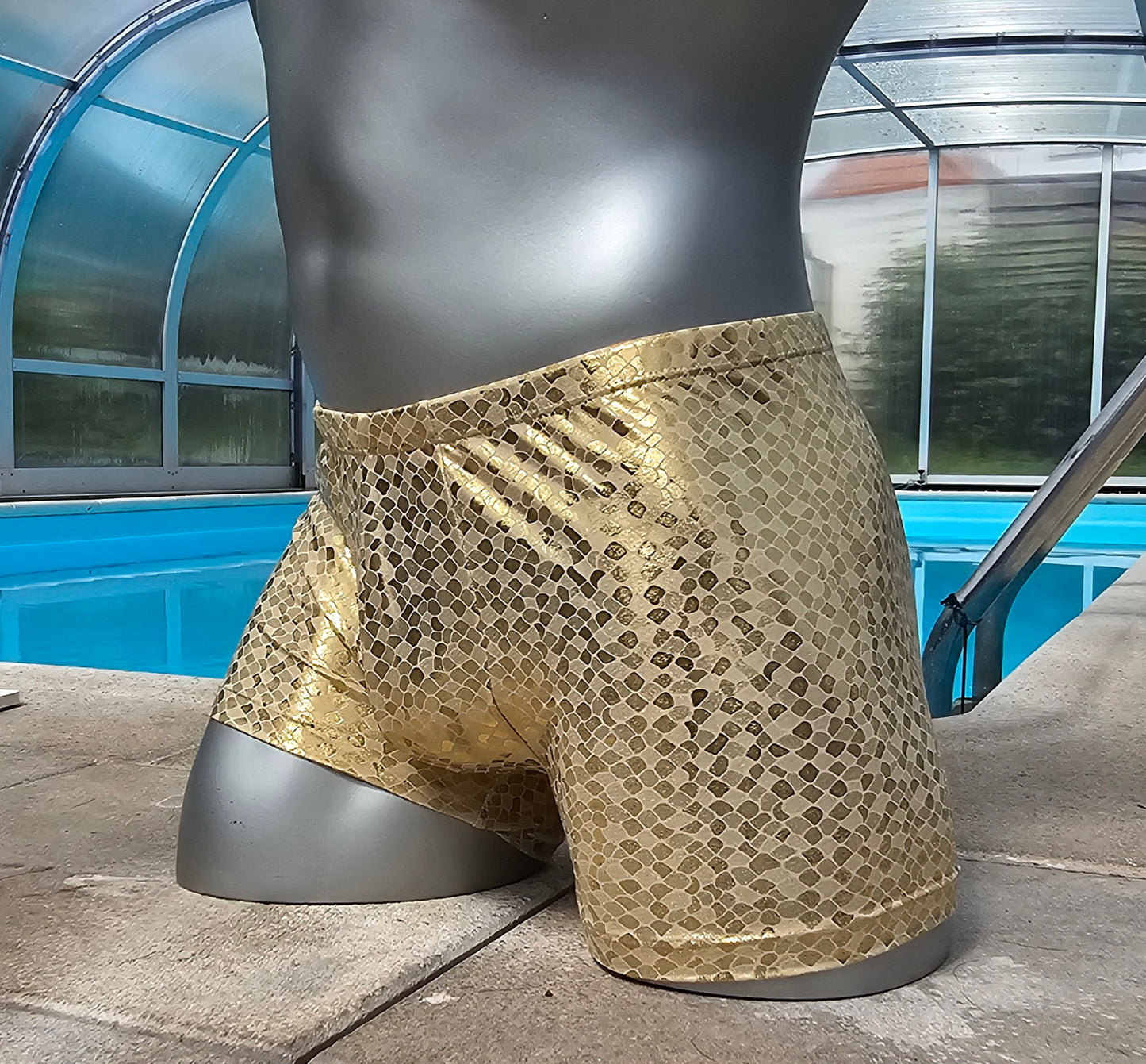 Boxershorts Badeshorts Badehose Lingerie elastischer Lycra Jersey Gold metallic - SEXSENSE