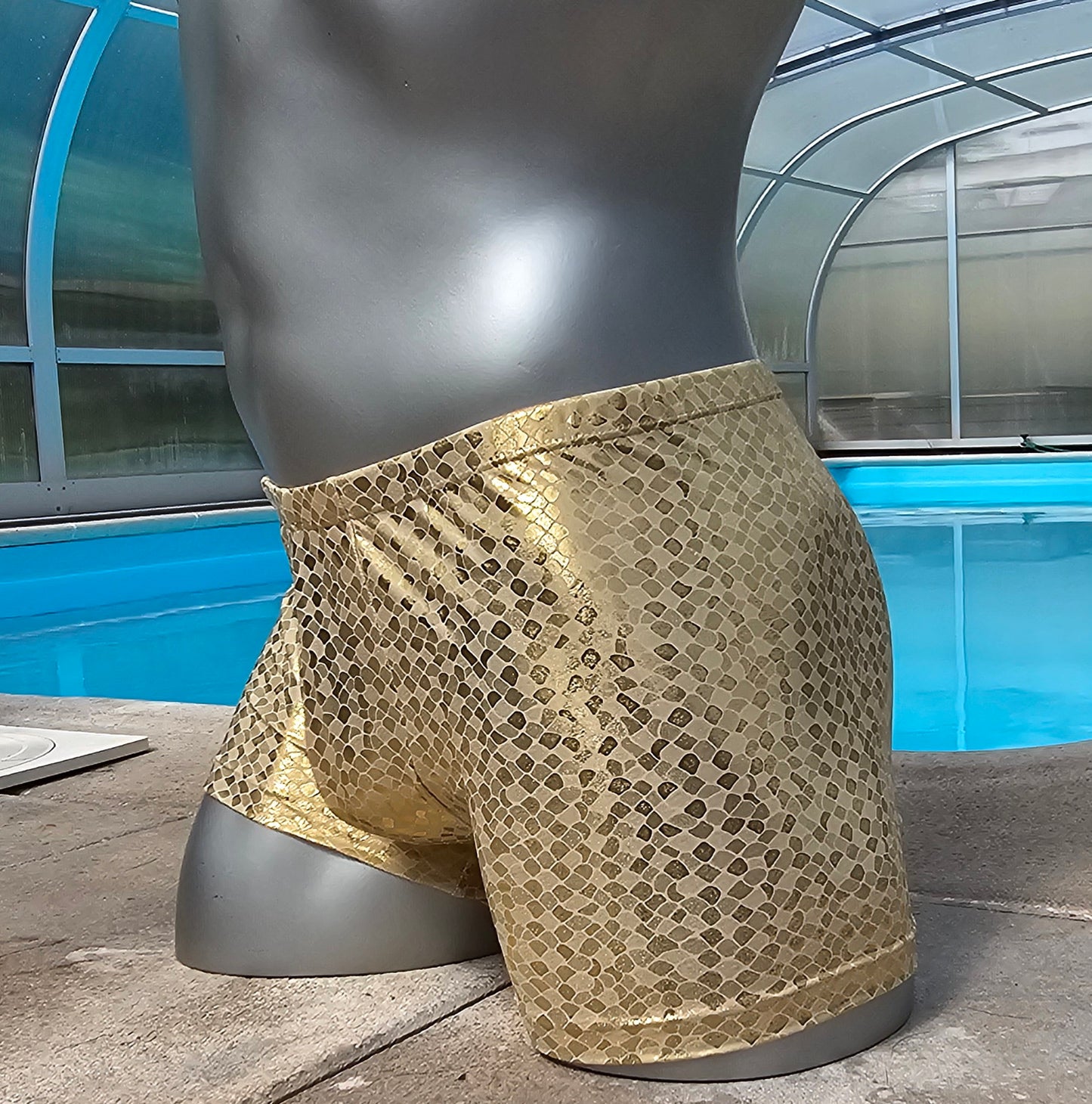 Boxershorts Badeshorts Badehose Lingerie elastischer Lycra Jersey Gold metallic - SEXSENSE