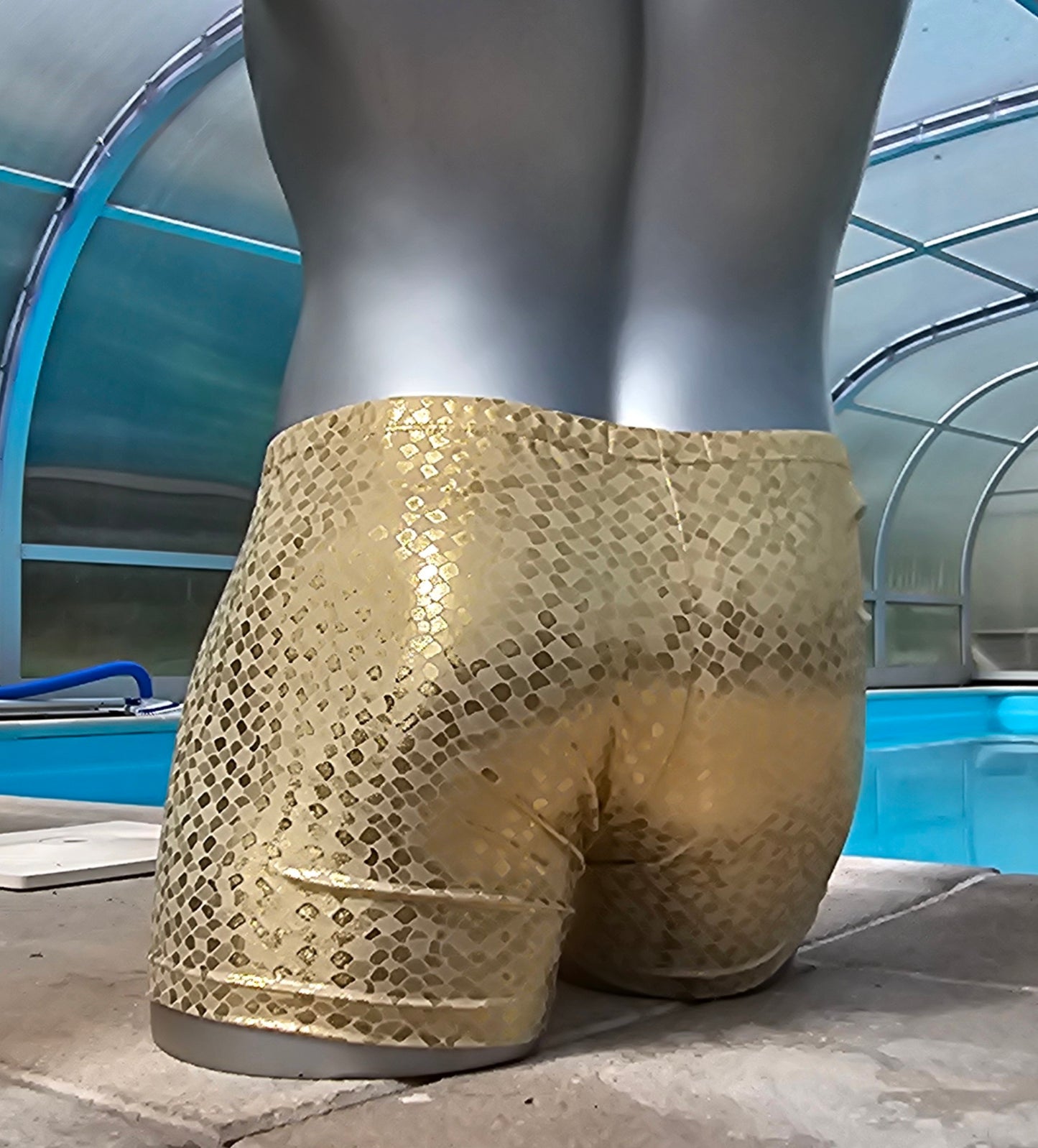 Boxershorts Badeshorts Badehose Lingerie elastischer Lycra Jersey Gold metallic - SEXSENSE