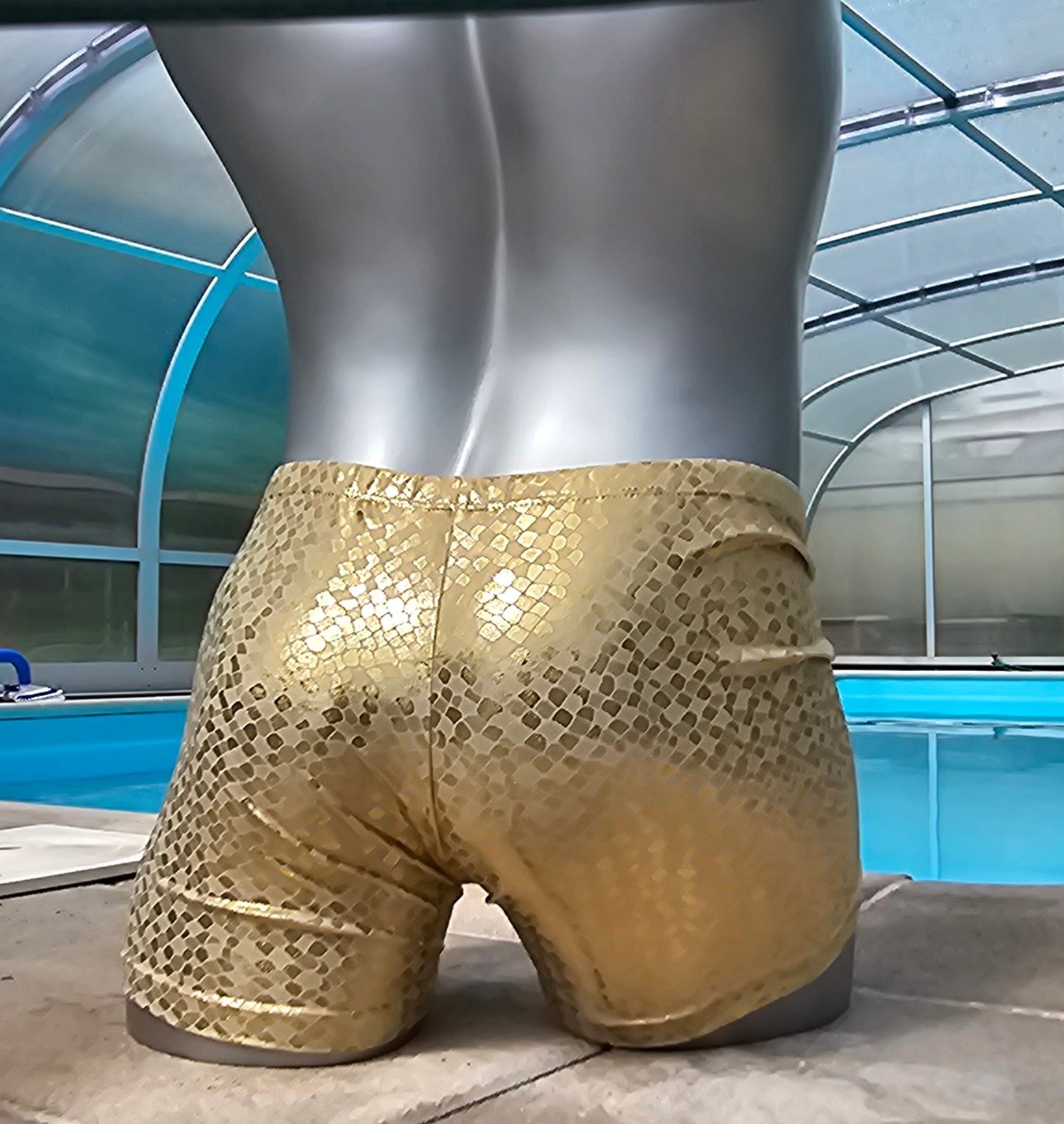 Boxershorts Badeshorts Badehose Lingerie elastischer Lycra Jersey Gold metallic - SEXSENSE