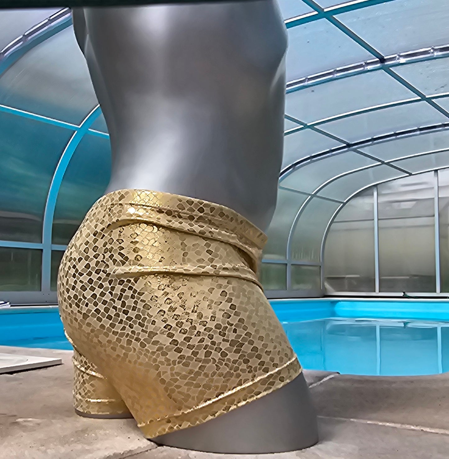 Boxershorts Badeshorts Badehose Lingerie elastischer Lycra Jersey Gold metallic - SEXSENSE