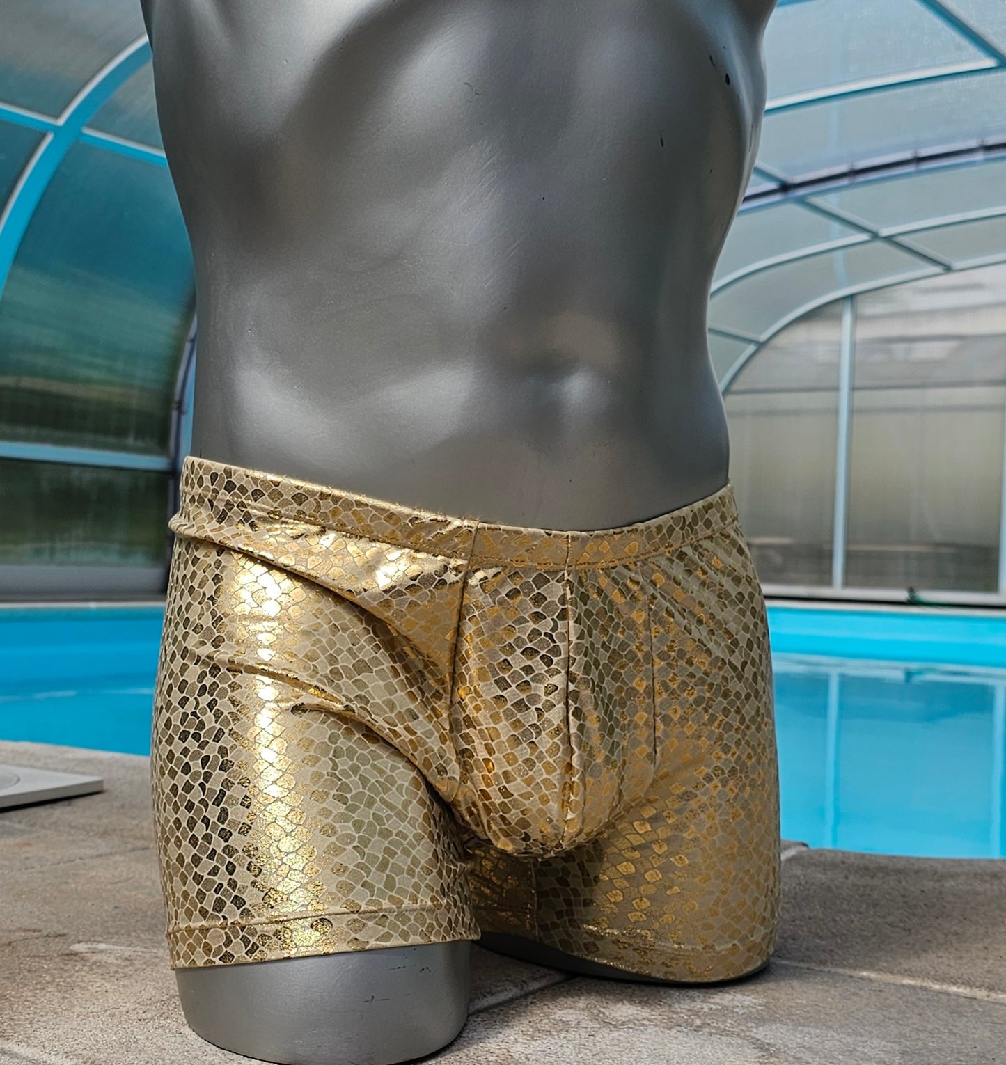 Boxershorts Badeshorts Badehose Lingerie elastischer Lycra Jersey Gold metallic - SEXSENSE