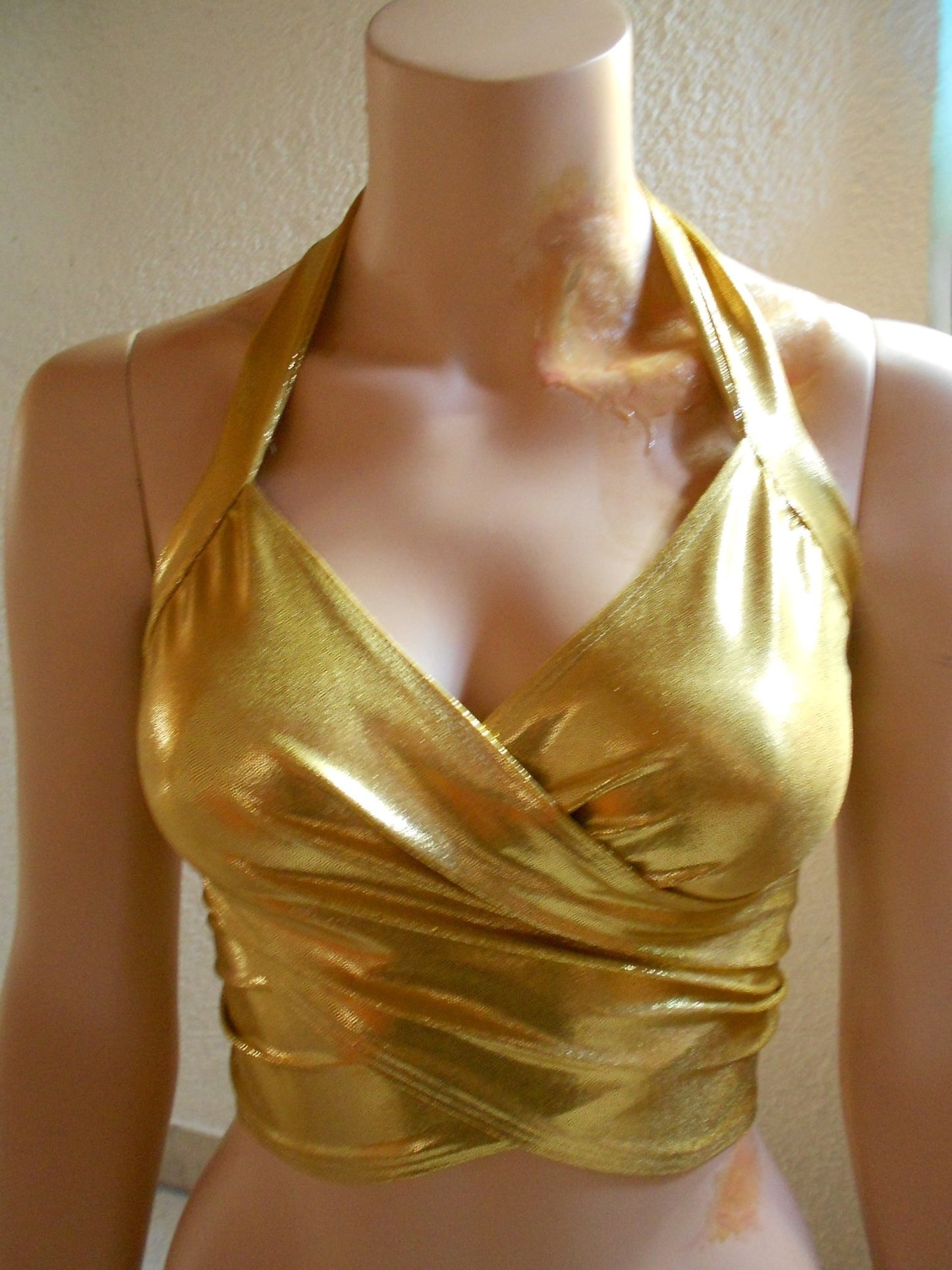 Bandage Wickel - Top Bikini Oberteil Gold Metallic bauchfrei Tanzsport - Lycra - SEXSENSE