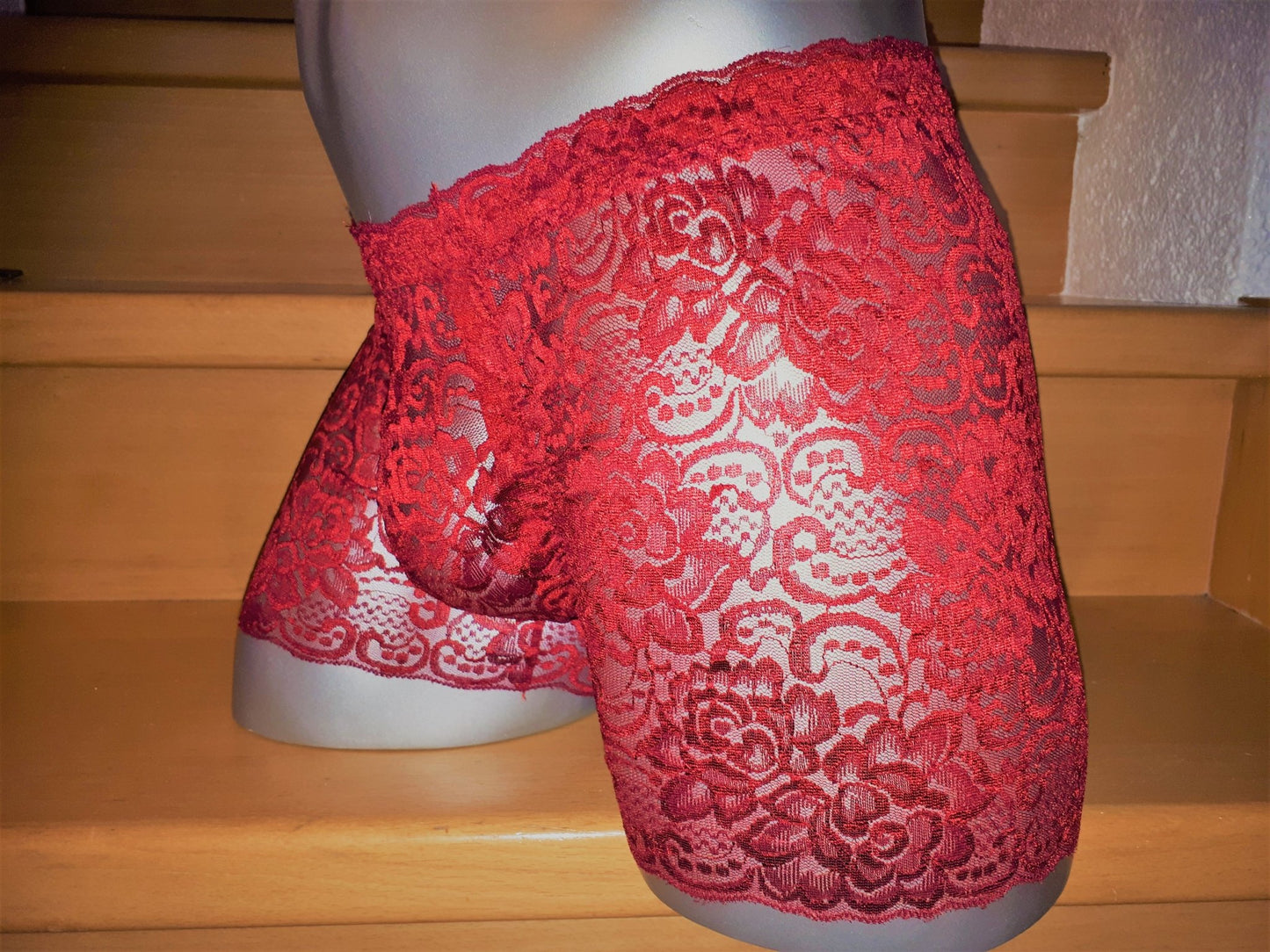 Boxershorts elastische hellrot Spitze transparent feminin - SEXSENSE