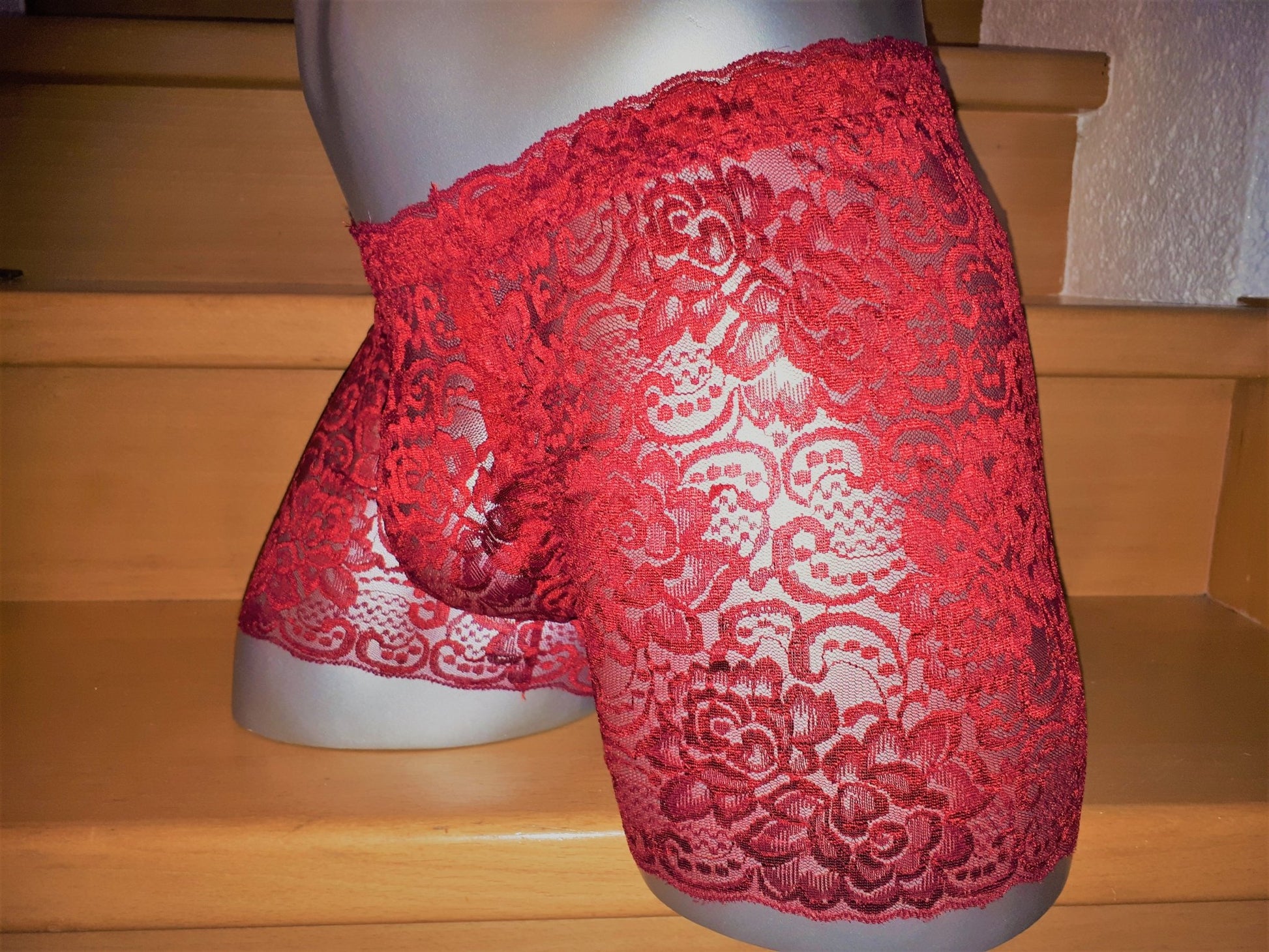 Boxershorts elastische hellrot Spitze transparent feminin - SEXSENSE