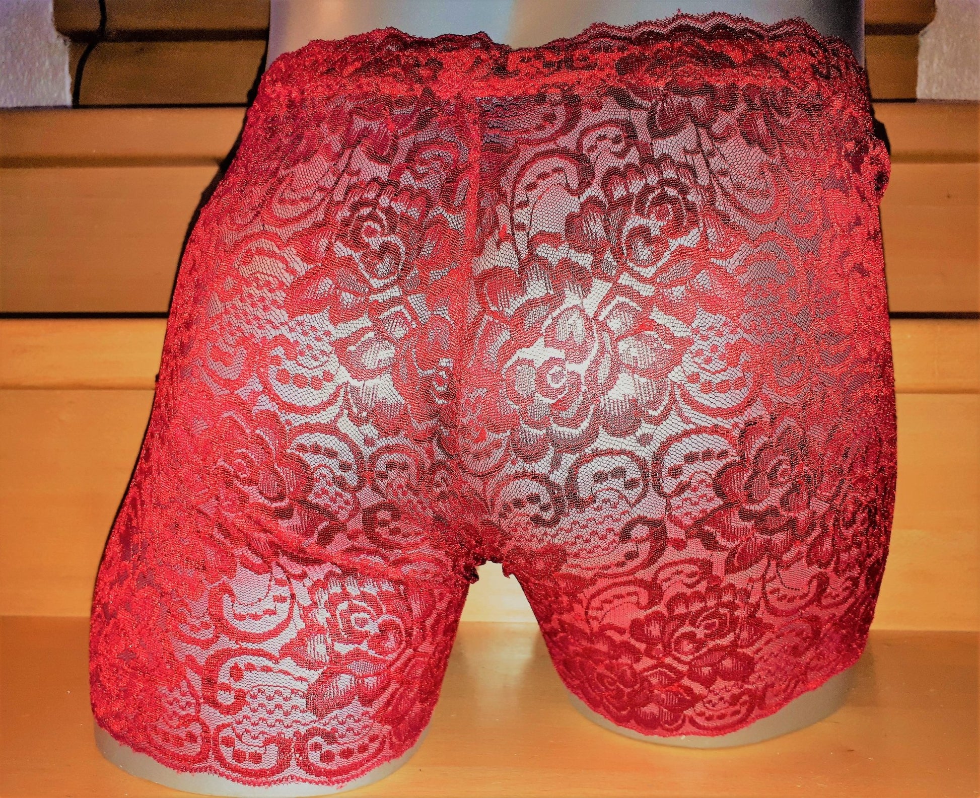 Boxershorts elastische hellrot Spitze transparent feminin - SEXSENSE