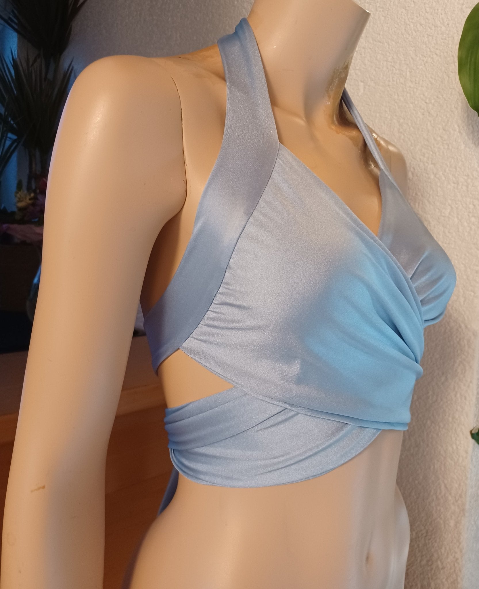 Bandage Wickel - Top Bikini Oberteil Hellblau bauchfrei Tanzsport - Lycra - SEXSENSE