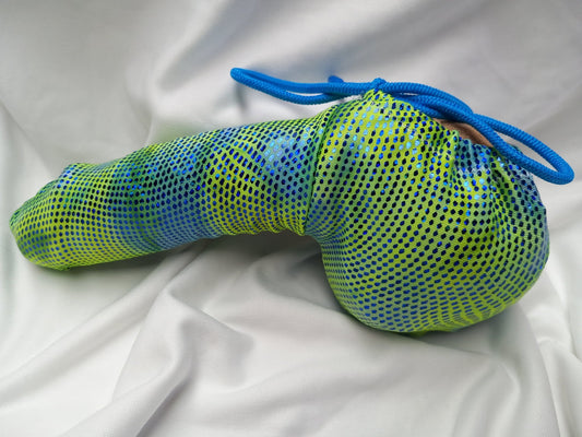 Penissocke Lümmeltüte Juwelensäckchen Lycra neongelb/grün Metallic Hodensack erotisch sexy - SEXSENSE