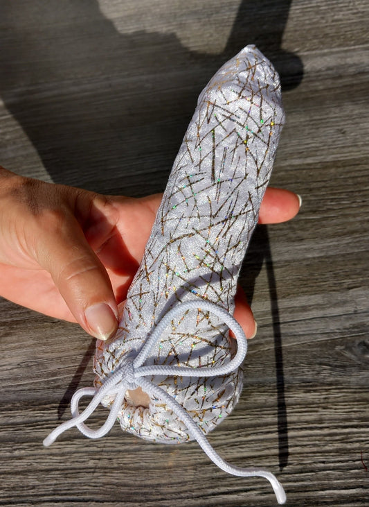 Penissocke Lümmeltüte Juwelensäckchen weißer Lycra Samt mit Gold Hologramm Sackhalter Willy - Pyjama - SEXSENSE