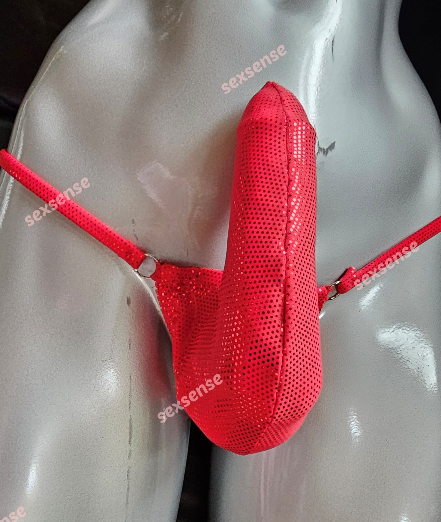 Stand-Up-String Prinz Albert minimalistisch elastisches Lycra rot Metallic