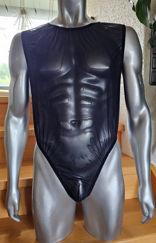 Herren Body Unterwäsche elastisch schwarz Nylon Mesh transparent - SEXSENSE