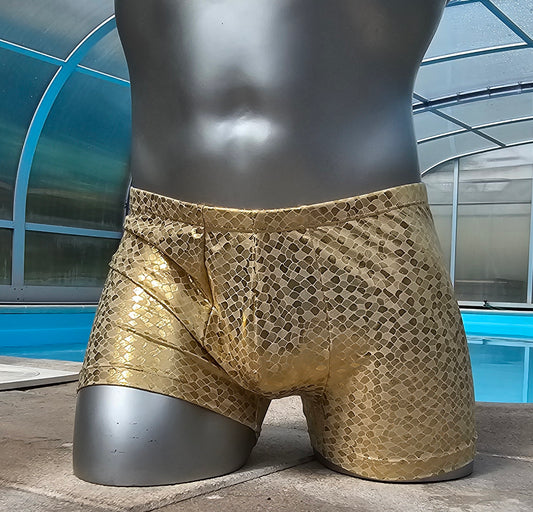 Boxershorts Badeshorts Badehose Lingerie elastischer Lycra Jersey Gold metallic - SEXSENSE