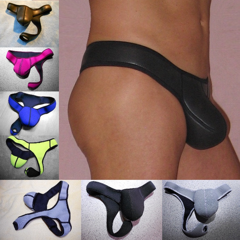 Herren Jockstrap G-Sting Lasso-String Dessous sexy Unterwäsche Toy schwarz  3mm Glatthaut-Neopren  Toy Gay Table Dance