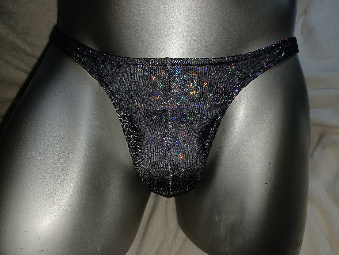 Badehose String Unikat schwarz Metallic Hologramm Gr. S/M Lycra Unikat