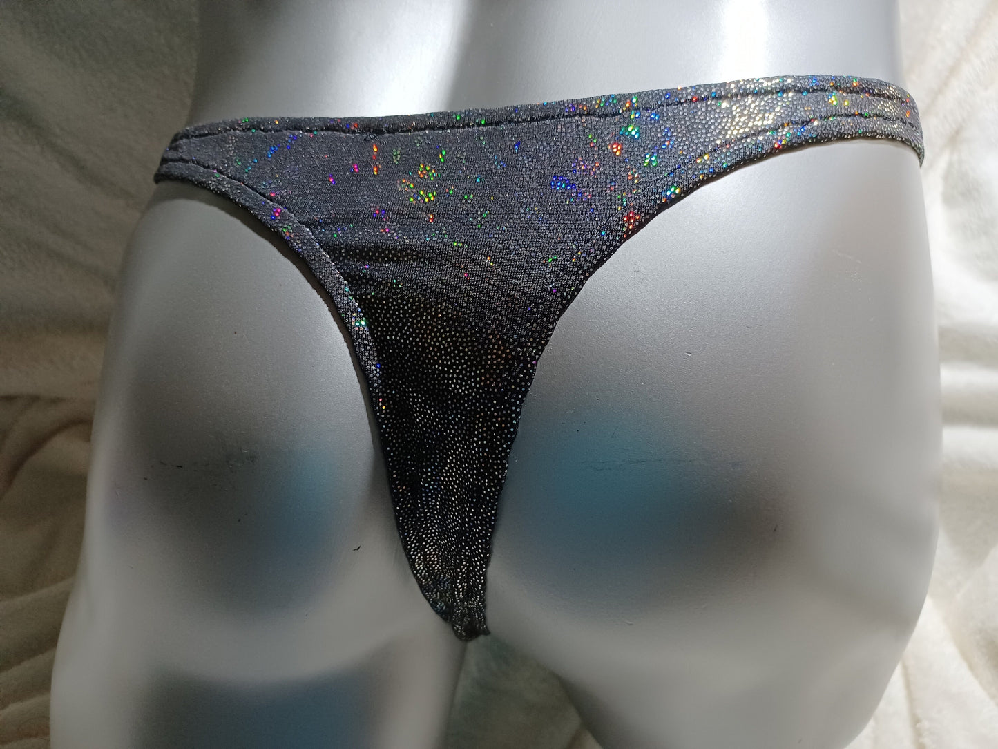 Badehose String Unikat schwarz Metallic Hologramm Gr. S/M Lycra Unikat