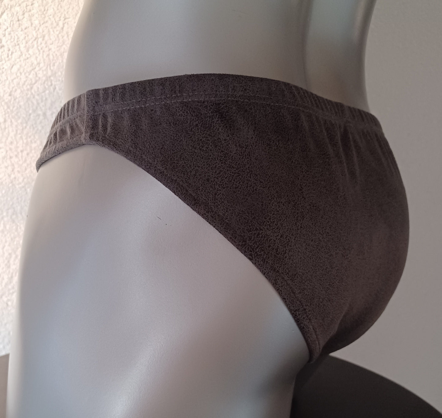 Wasch-Leder Badehose Slip Suede Herren Dessous Unterwäsche Lingerie  Boxershorts elastisches Antikleder grau Gr S-XL Unikat