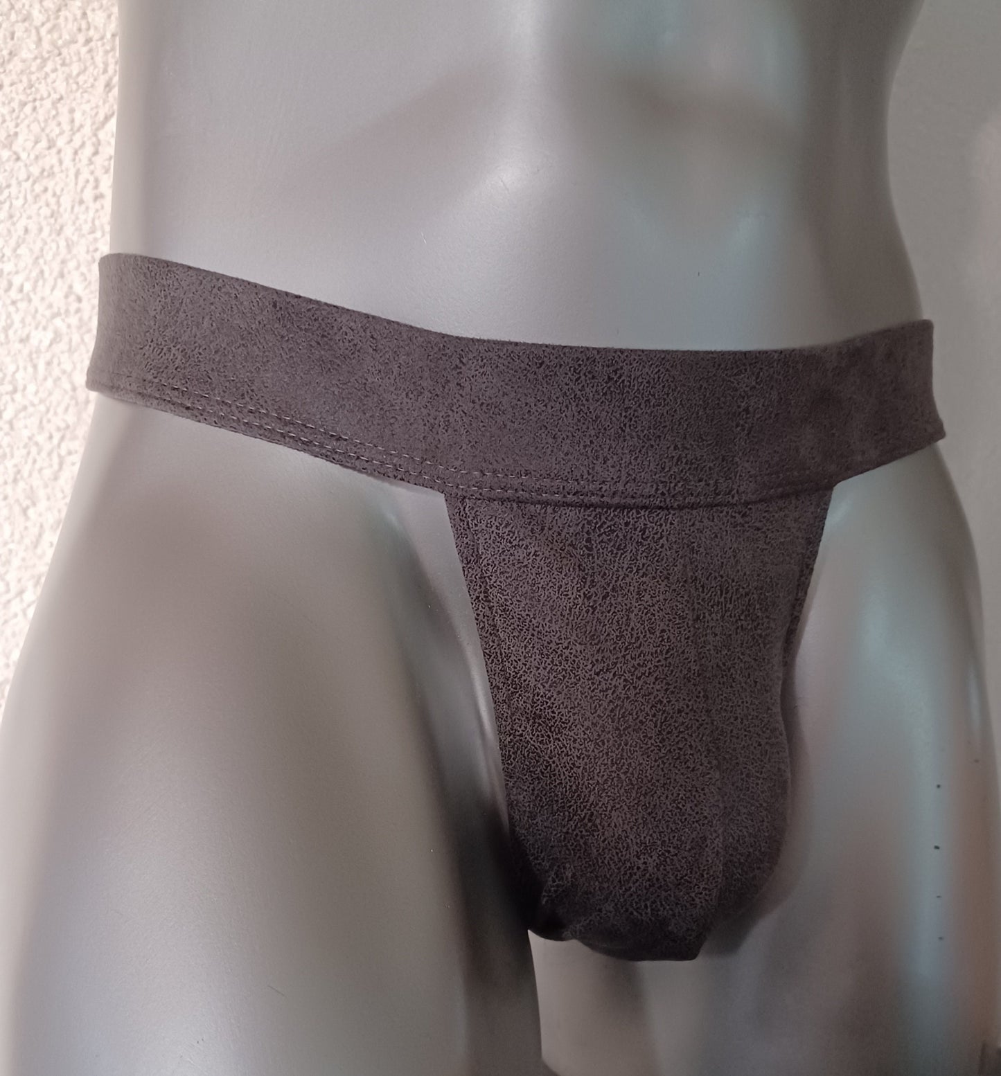 Wasch-Leder Badehose String Suede Herren Dessous Unterwäsche Lingerie elastisches Antikleder grau oder oliv Gr S-XL Unikat