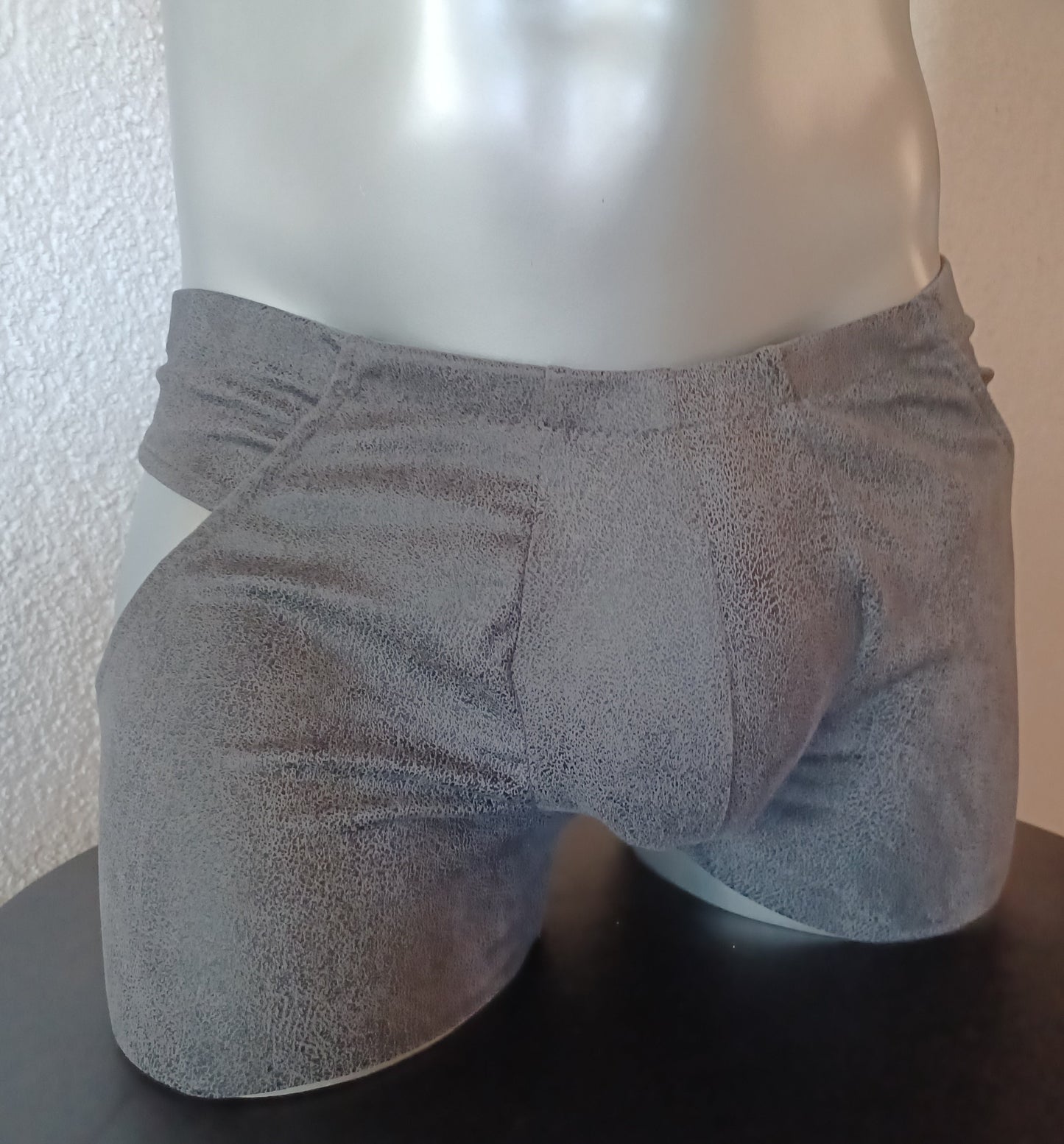 Open Butt Reizwäsche ouvert Wildleder antik dunkelgrau Herren Dessous Unterwäsche Lingerie Sissy Boxershort  Gr M Unikat