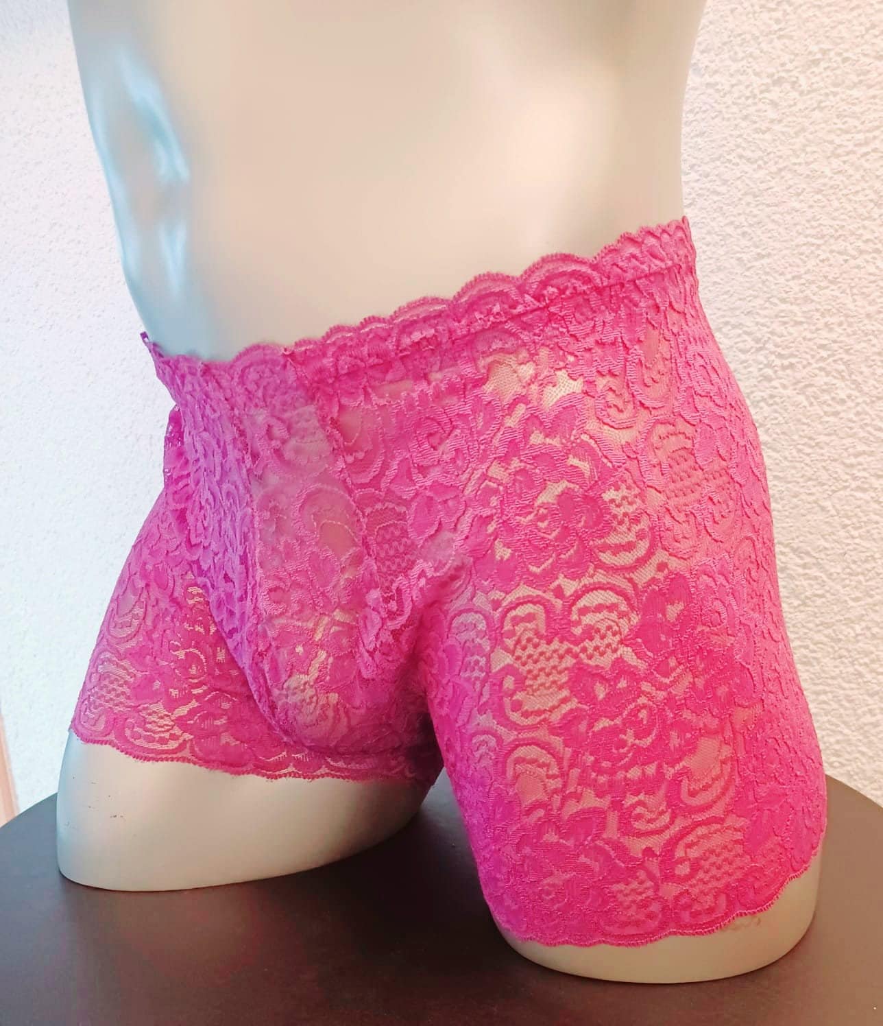 Herren Boxershorts open Butt po-offen Dessous Unterwäsche Lingerie Sissy elastische Spitze knall pink Gr S-XL Unikat