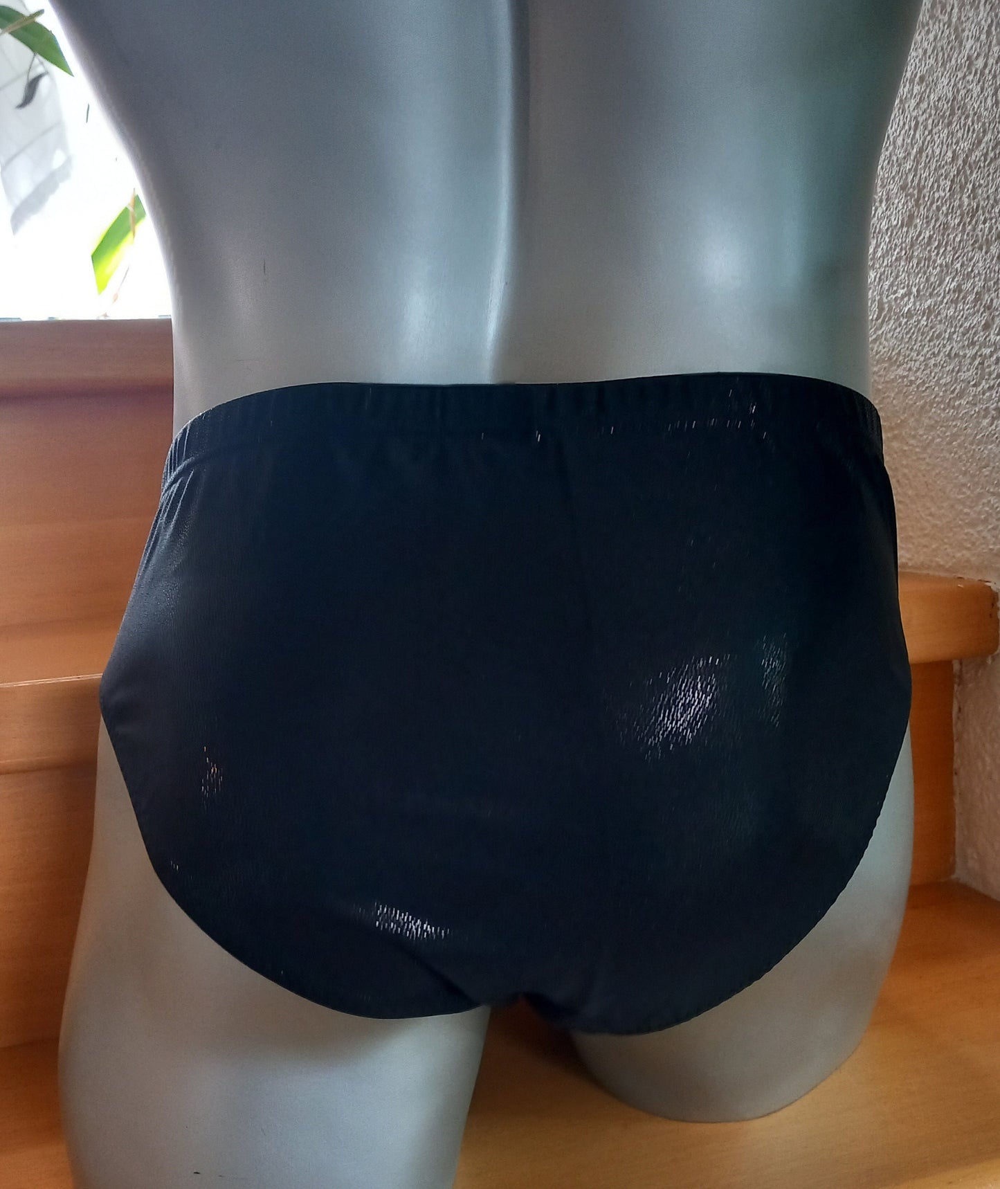 Badehose full Butt  Herren Dessous Unterwäsche Lingerie elastisches schwarz wetlook Gr S-XL Unikat