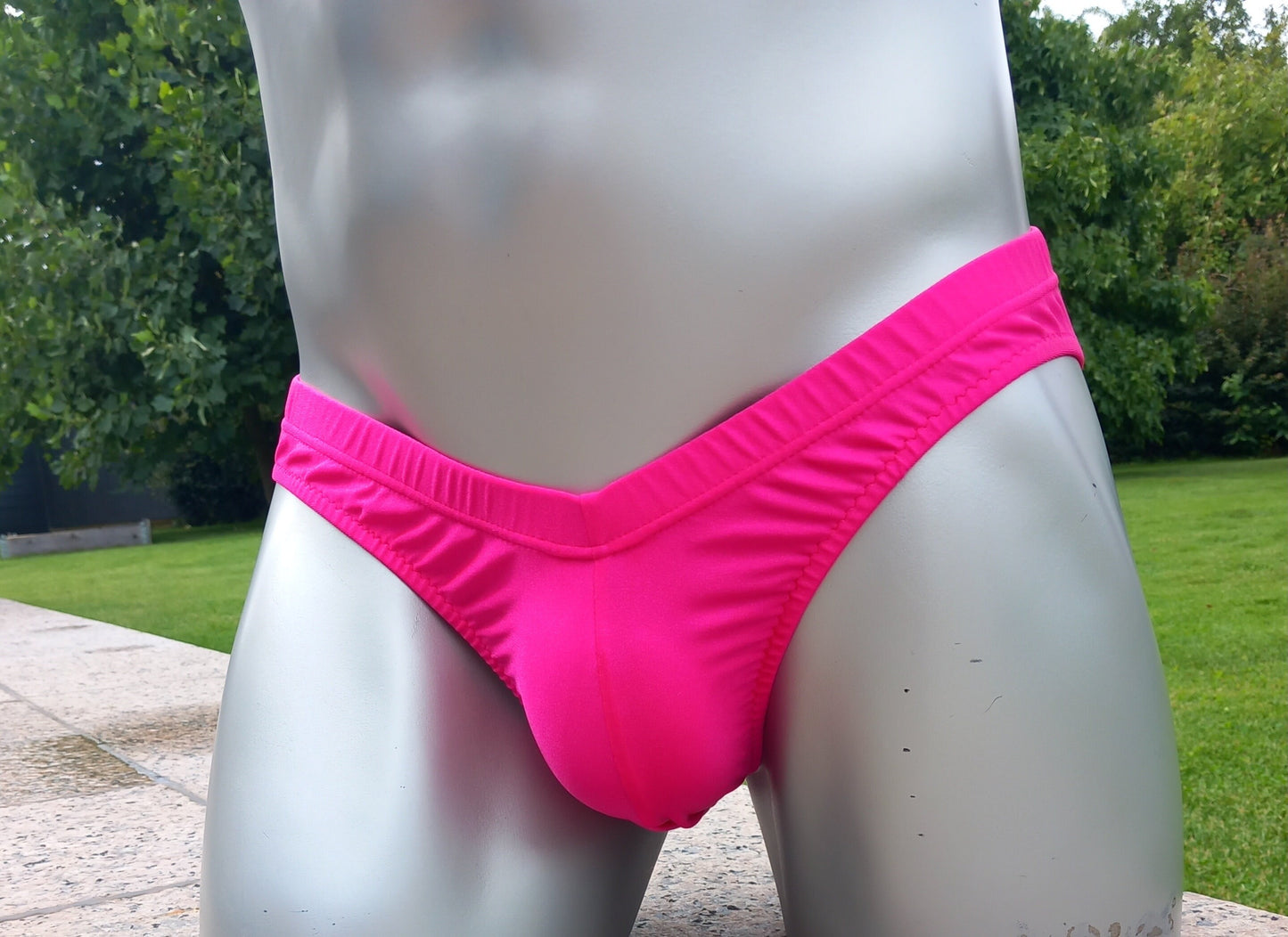 Badehose full Butt  Herren Dessous Unterwäsche Lingerie elastisches neon pink Jersey Gr M Unikat