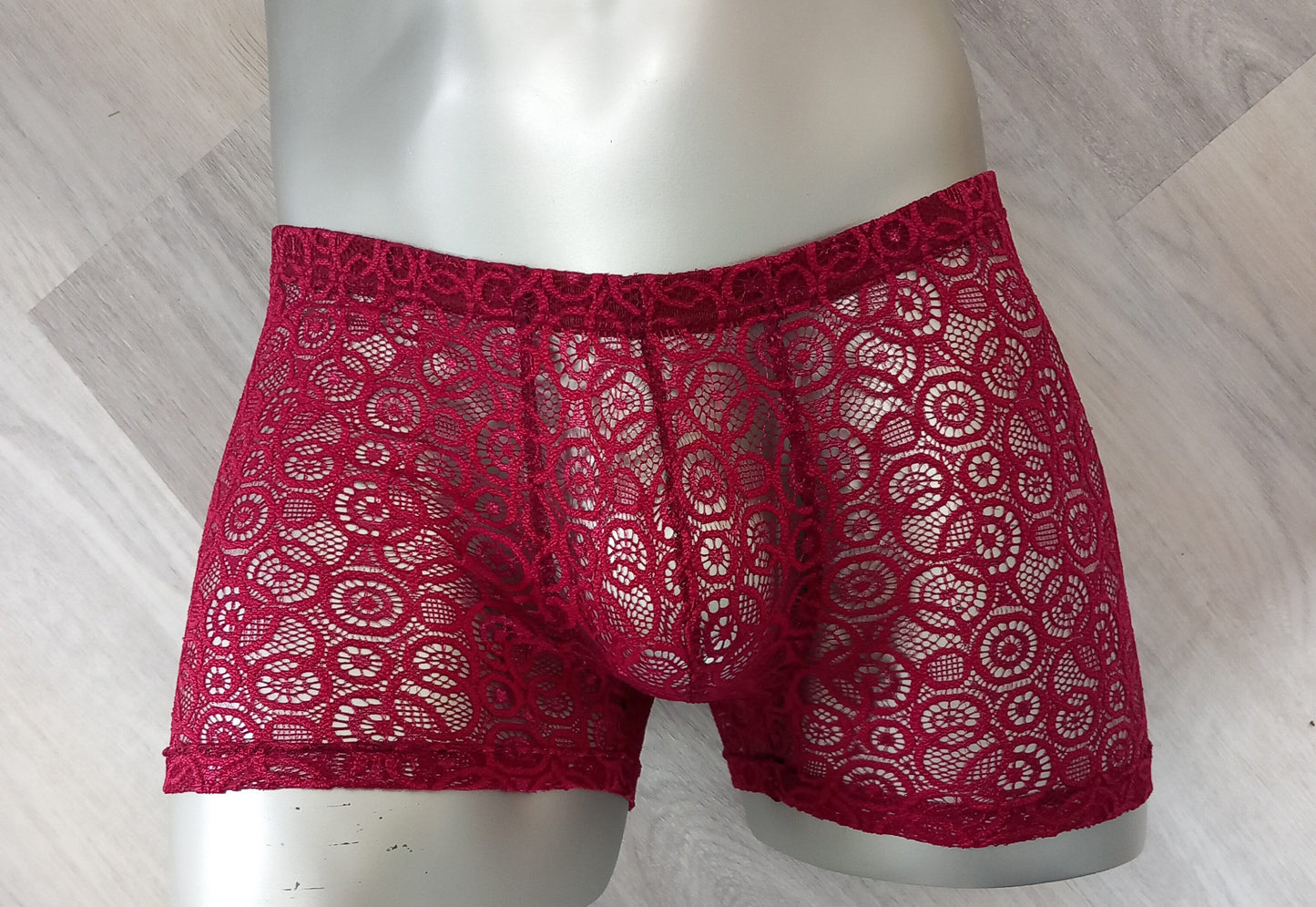 Boxershorts elastische Spitze bordeaux Herren Dessous Unterwäsche Sissy Gay Gr S-XL Unikat