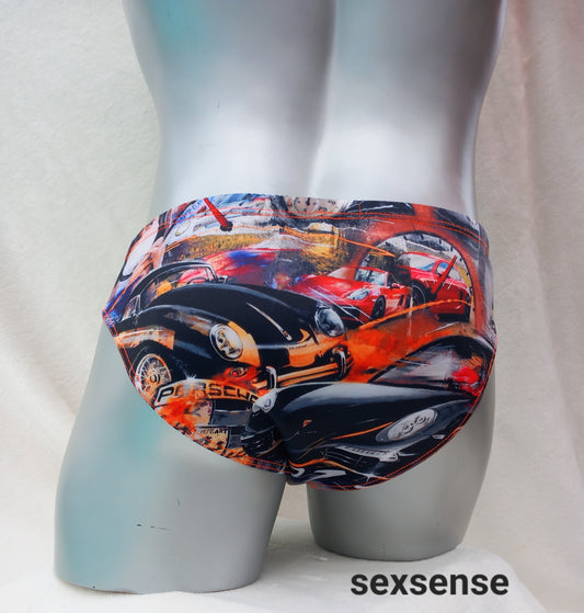 Badehose Porsche Auto Car Sportwagen All over Druck Fan Artikel  Herren Dessous Unterwäsche Lingerie elastisches Scuba Jersey  Unikat