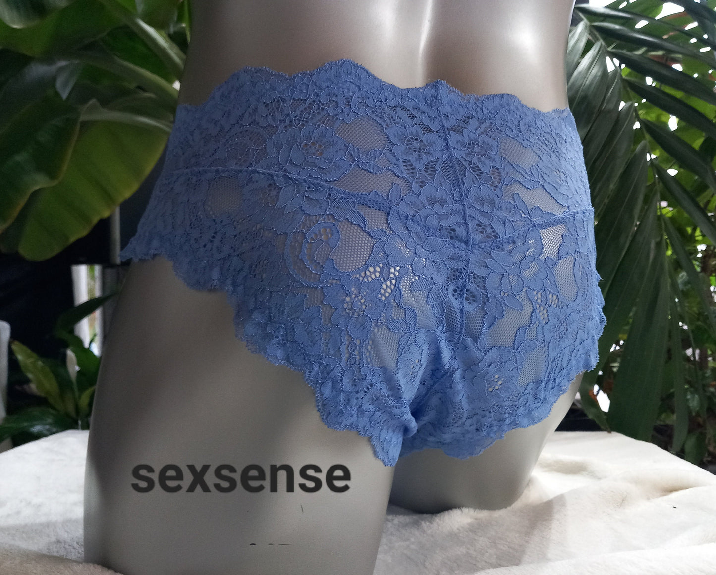 en femme Herren Slip Spitze Unterwäsche Sissy Slip elastische Spitze hellblau Dessous Lingerie