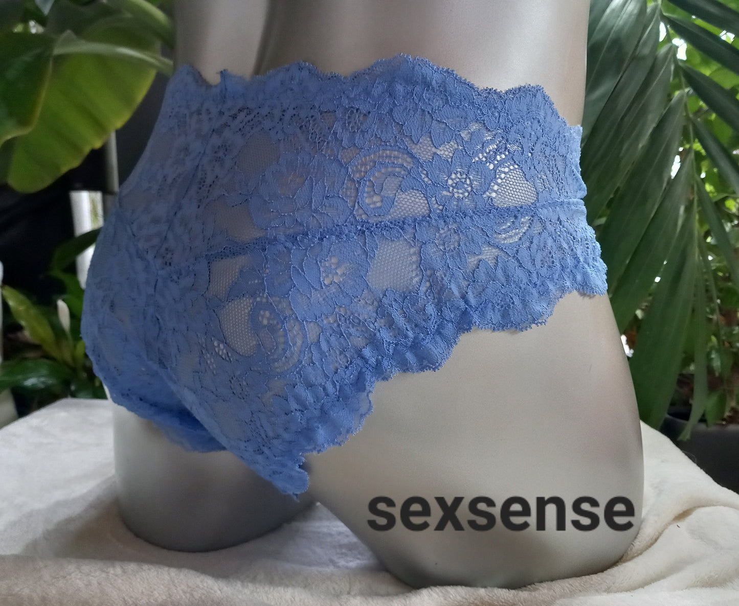 en femme Herren Slip Spitze Unterwäsche Sissy Slip elastische Spitze hellblau Dessous Lingerie