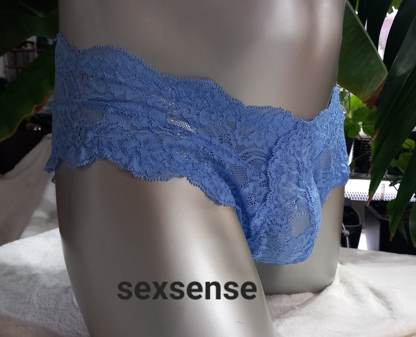 en femme Herren Slip Spitze Unterwäsche Sissy Slip elastische Spitze hellblau Dessous Lingerie