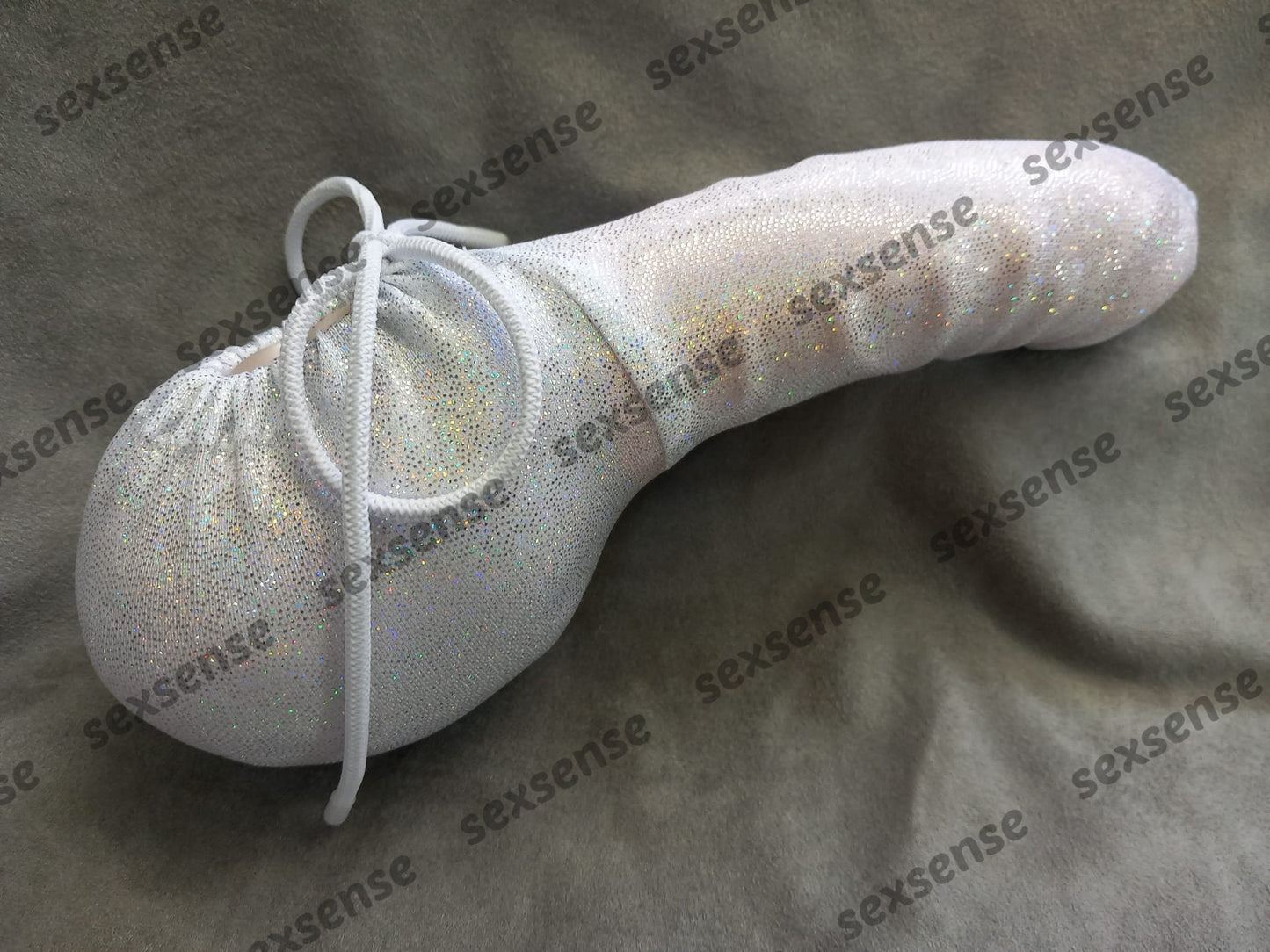 Penissocke Lümmeltüte Juwelensäckchen unschuldig weiß mit Hologramm Glitter Hodensack Beutel elastische Lycra