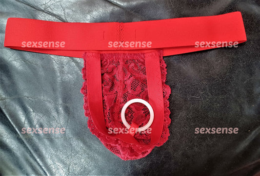 G-String Thong Sackhalter rote Spitze ouvert Herren Po frei sexy Dessous Lingerie Gay Sissy Analplug