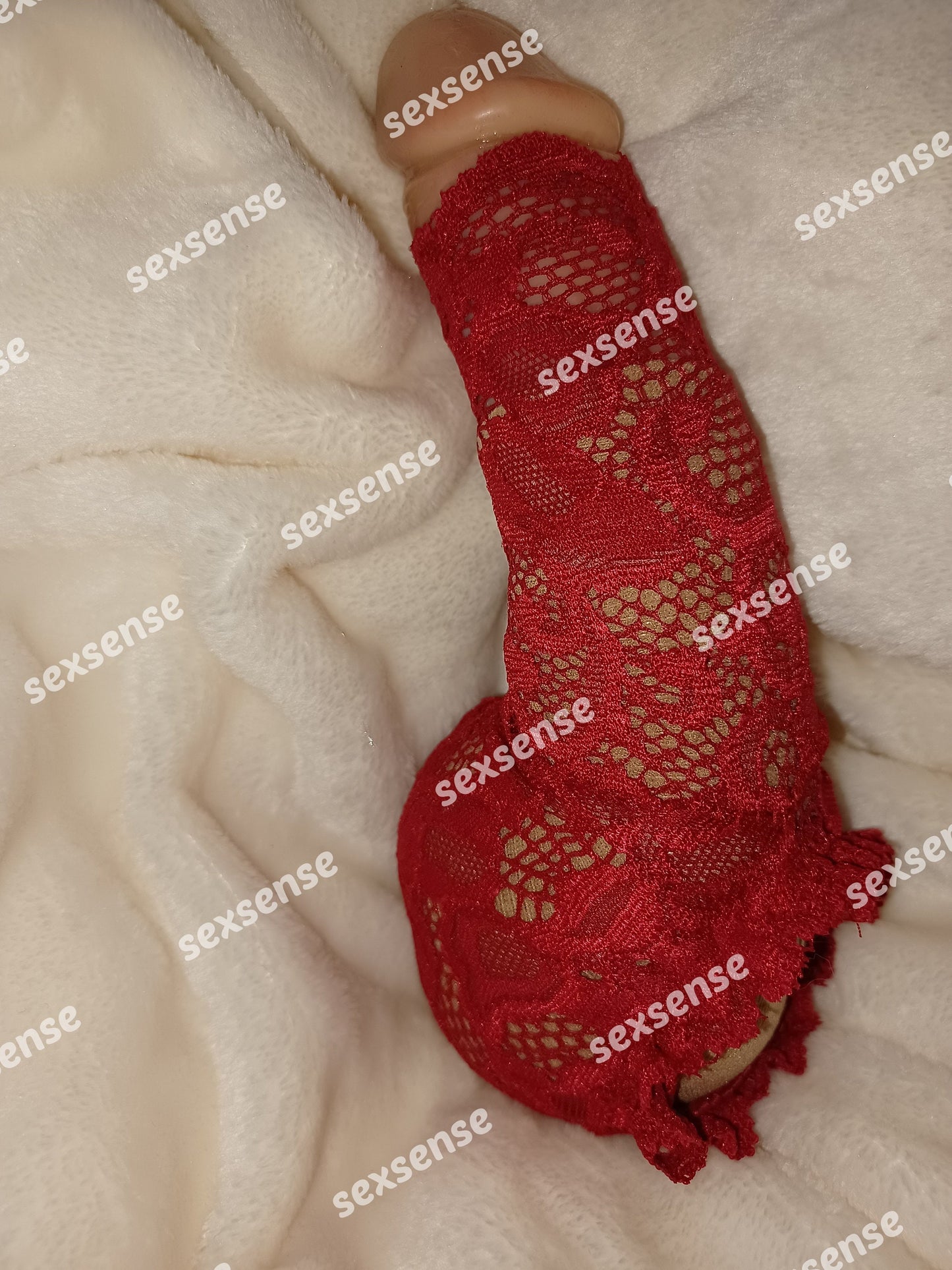 Penissocke rot Willi-Pyjama elastische Spitze, transparent  Sissy Hoden-sackhalter Juwelenbeutel Scrotum