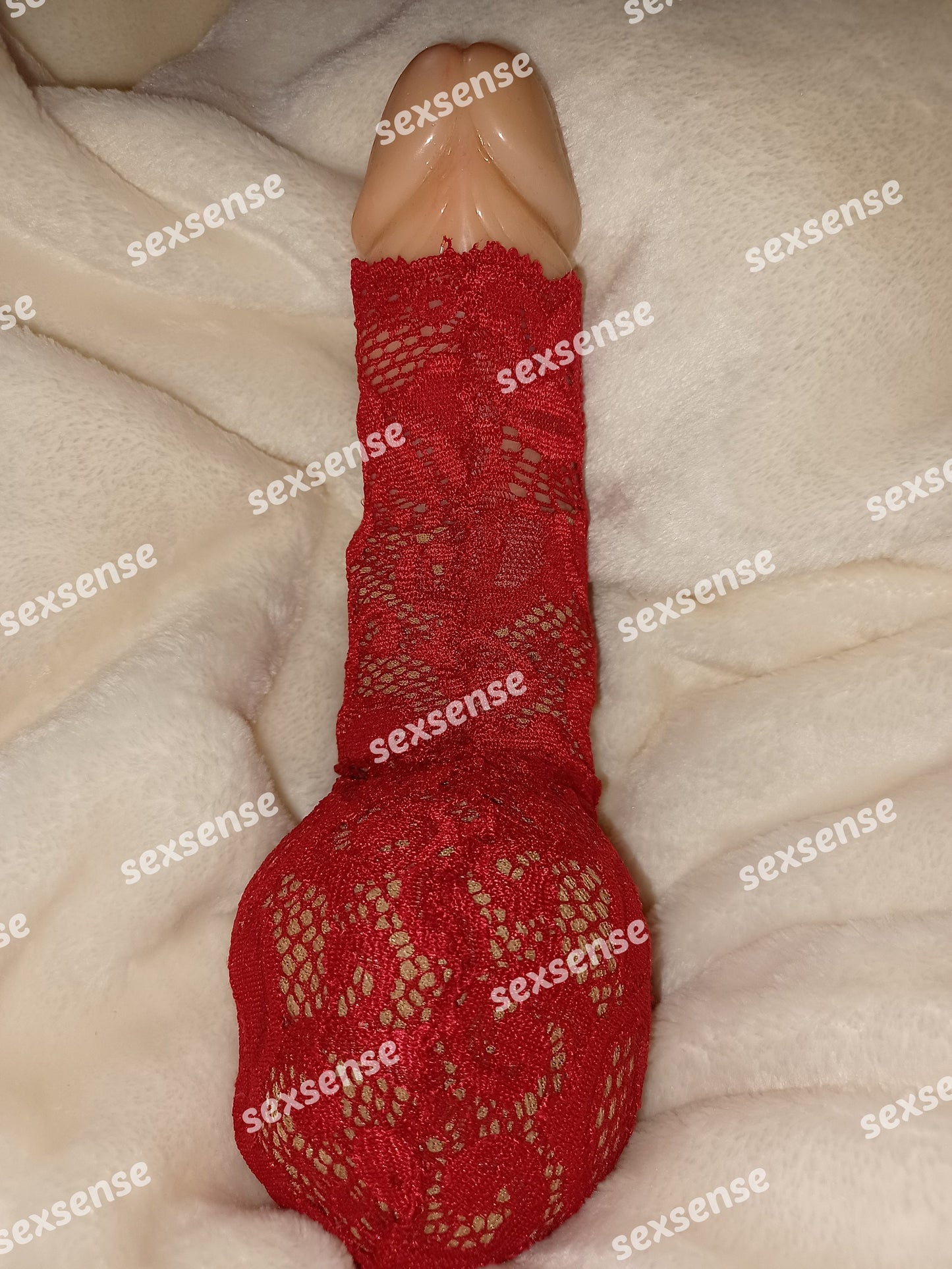 Penissocke rot Willi-Pyjama elastische Spitze, transparent  Sissy Hoden-sackhalter Juwelenbeutel Scrotum