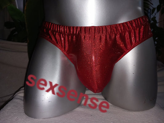 Badehose Slip Tanga  Herren Dessous Unterwäsche Lingerie  elastisches Lycra rot metallic Unikat Gr M-L