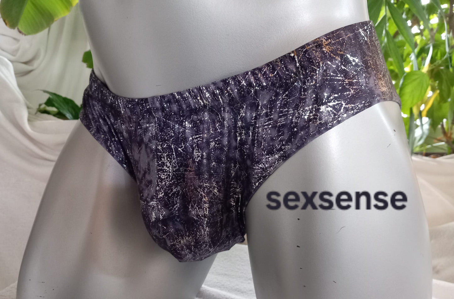 Badehose Slip Tanga  Herren Dessous Unterwäsche Lingerie  elastisches Lycra grau metallic Unikat Gr M-L