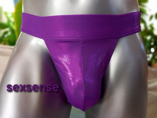 Herren String Badehose lila metallic Dessous Unterwäsche Lingerie elastisch Jersey Gr. M Unikat