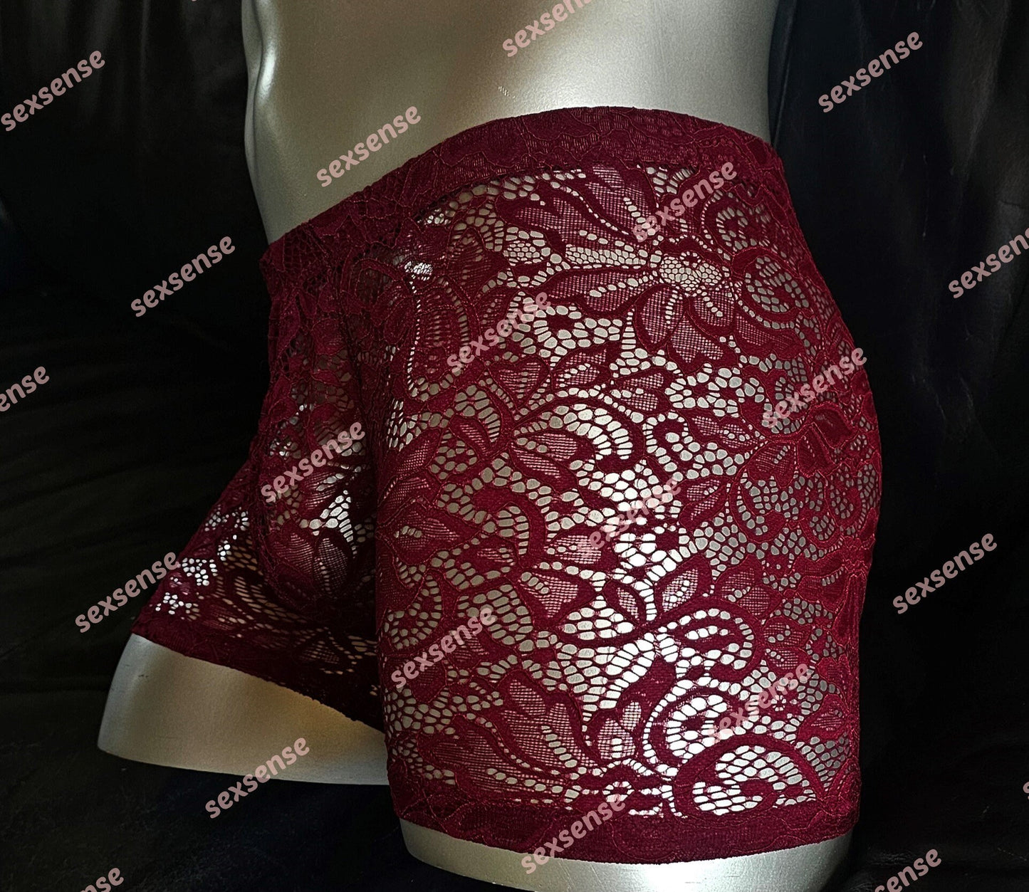 Boxershorts elastische Spitze bordeaux Herren Dessous Unterwäsche Sissy mit Push-up Suspensorium Handgefertigtes Unikat