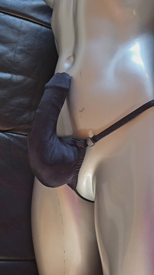 Stand-Up-String Prinz Albert minimalistisch elastisches Lycra Satan-Schwarz